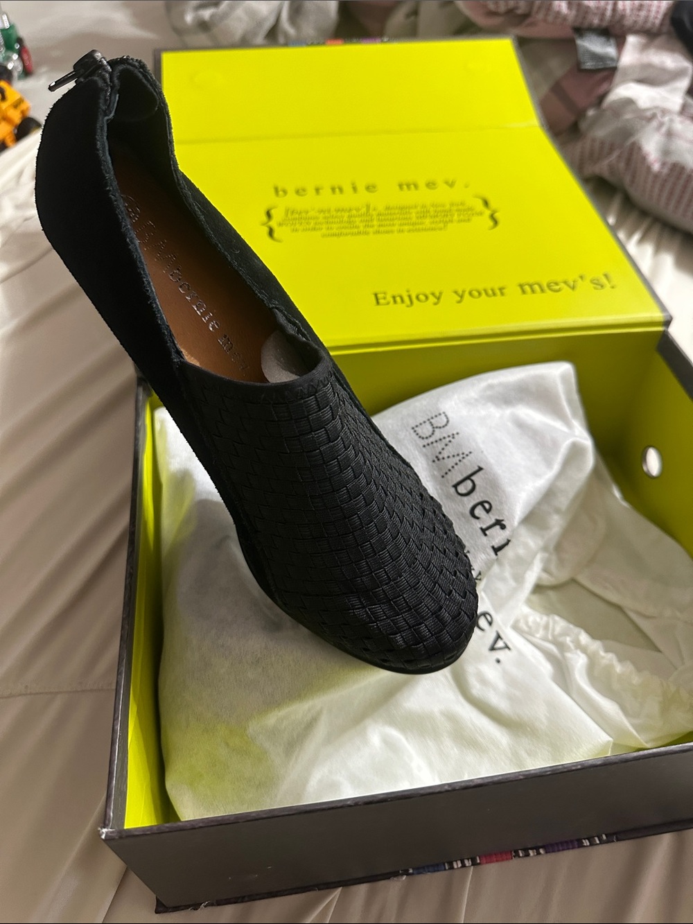bernie mev. Black Woven Zip-Back Ankle Heel